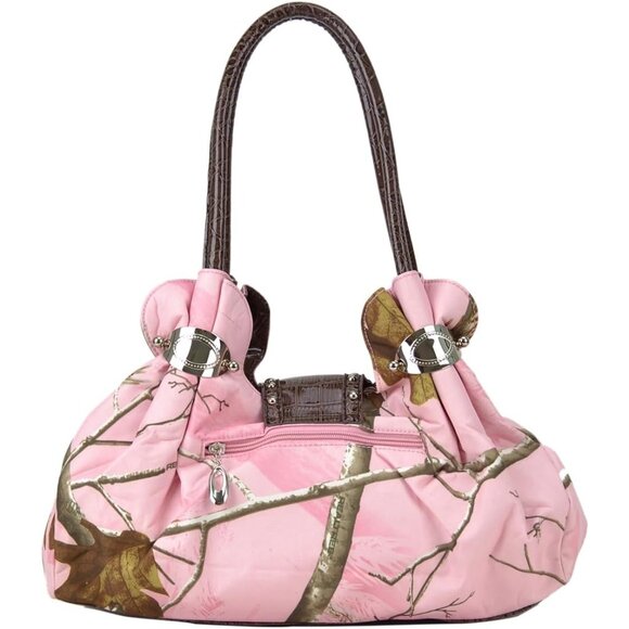 Pink Camouflage Western Style Rhinestone Fleur De Lis Shoulder Bag - Picture 5 of 5